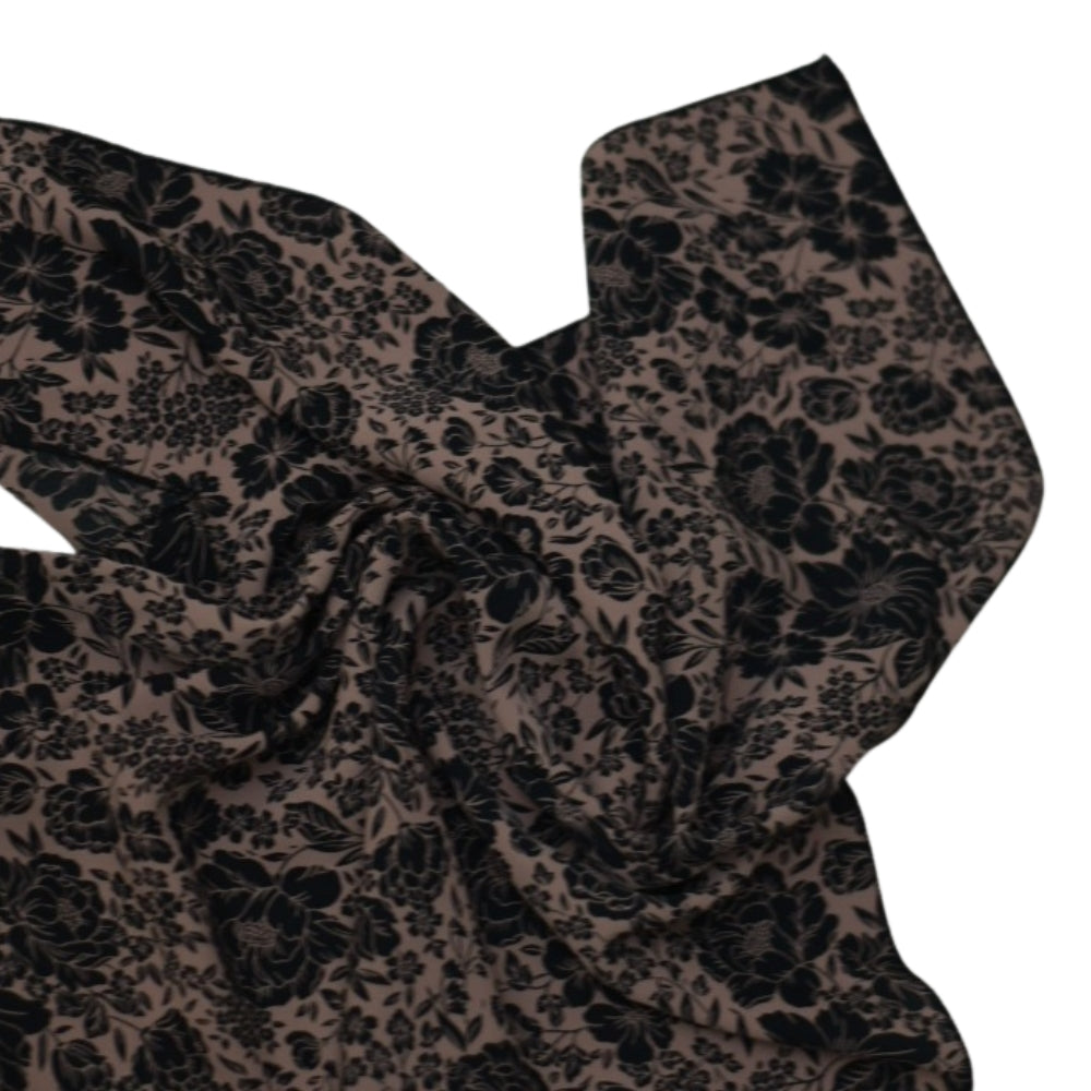 Çiçek Desenli Koyu Kahve Fular