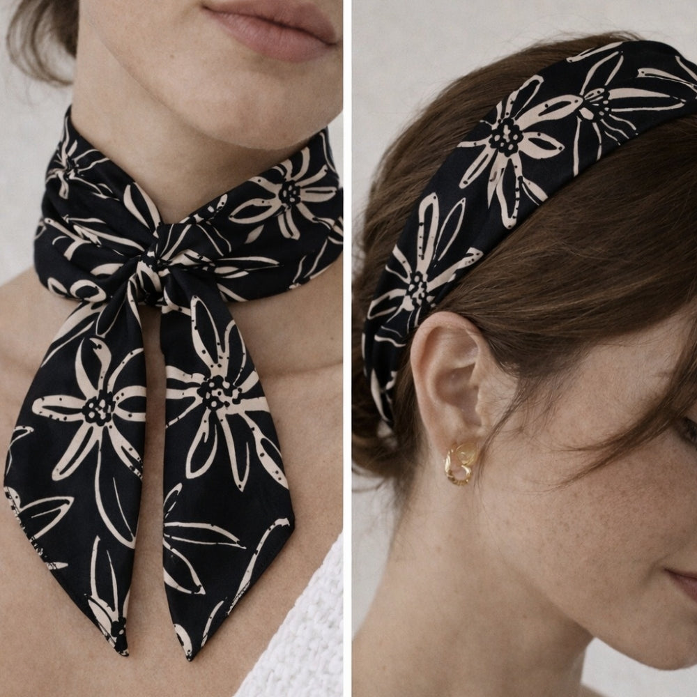 Yaprak Desen Siyah Fular